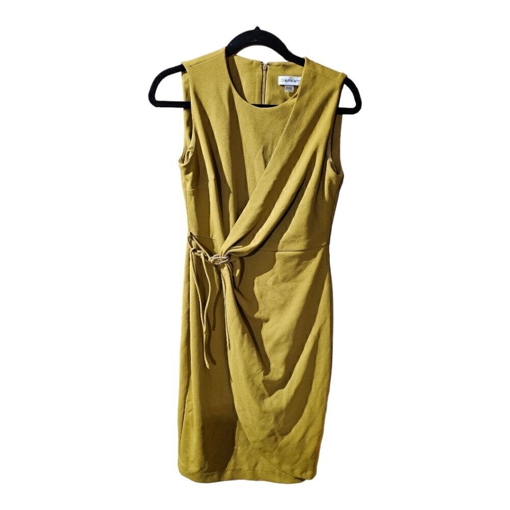 CALVIN KLEIN Mustard Yellow Midi Wrap Dress - Size 6